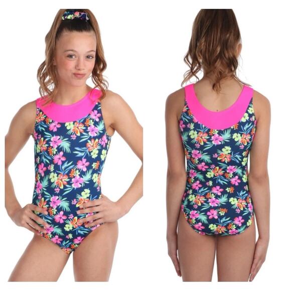 Snowflake Designs girls gymnastics leotard floral pink Hawaiian Girls Sz 4T NWT - Picture 1 of 6